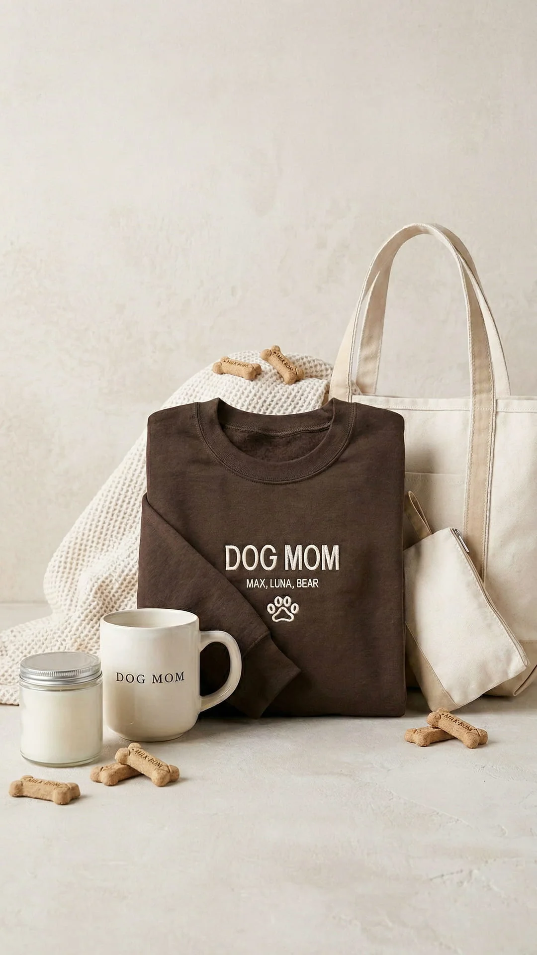 Dog Mom Gift Box | Personalized Pet's Name Sweatshirt, Tote, Mug, Candle, Accessory Pouch & Waffle Throw - Image 6
