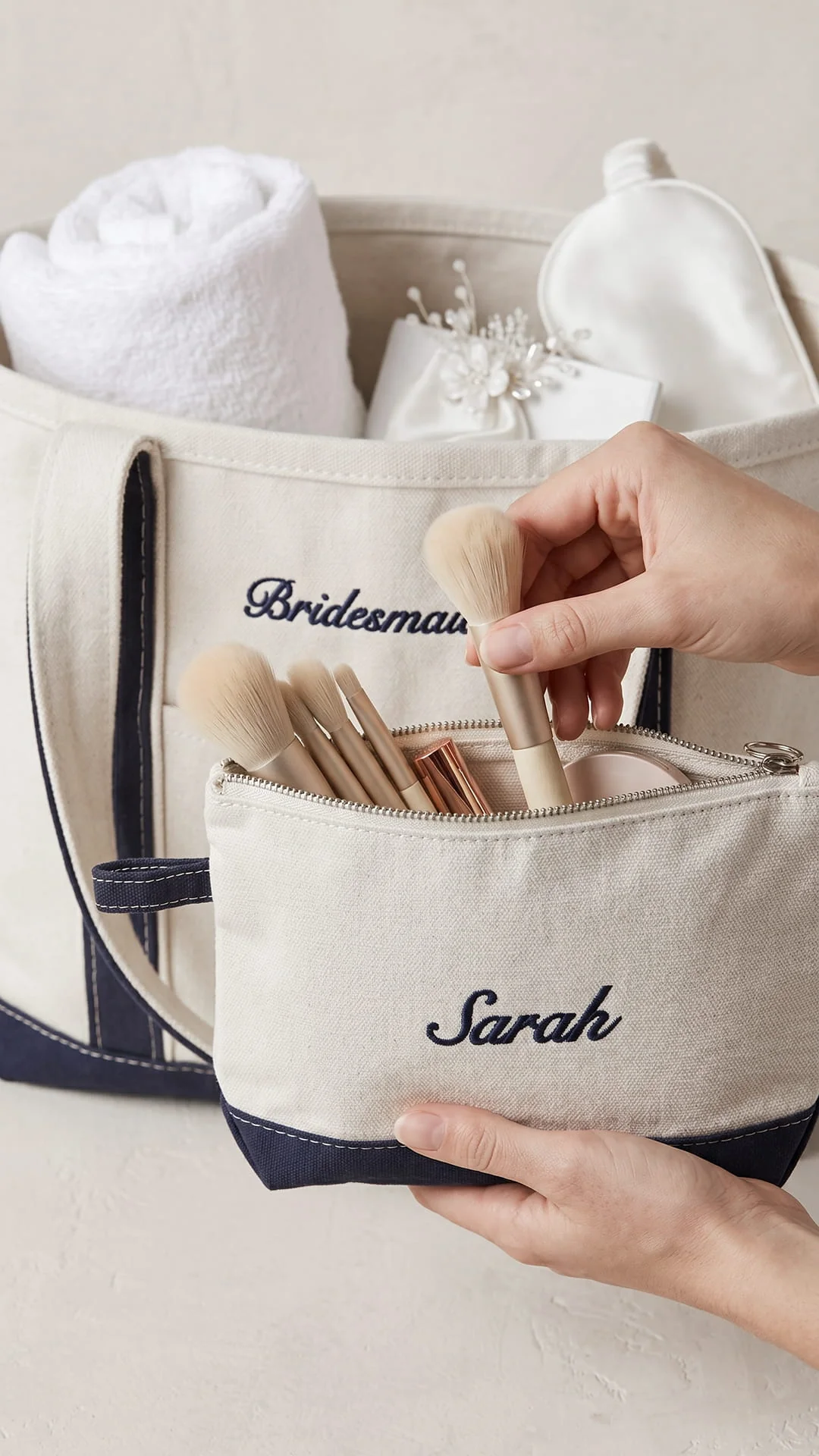 The Bridal Party Gift Set | Embroidered Tote & Personalized Makeup Bag - Image 3