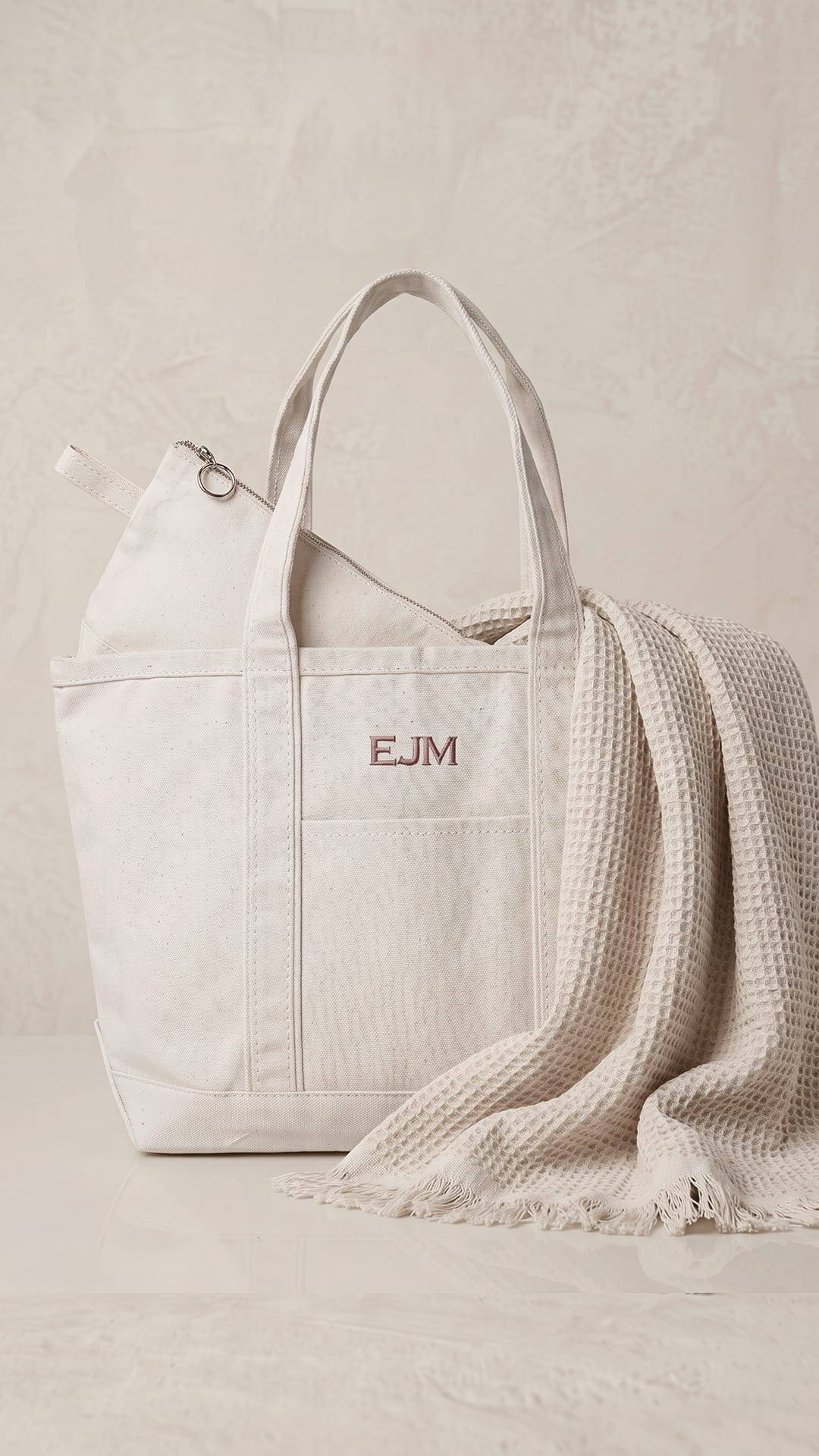 The Monogram Keepsake Box | Personalized Tote, Clutch & Waffle Throw Gift Set - Image 12