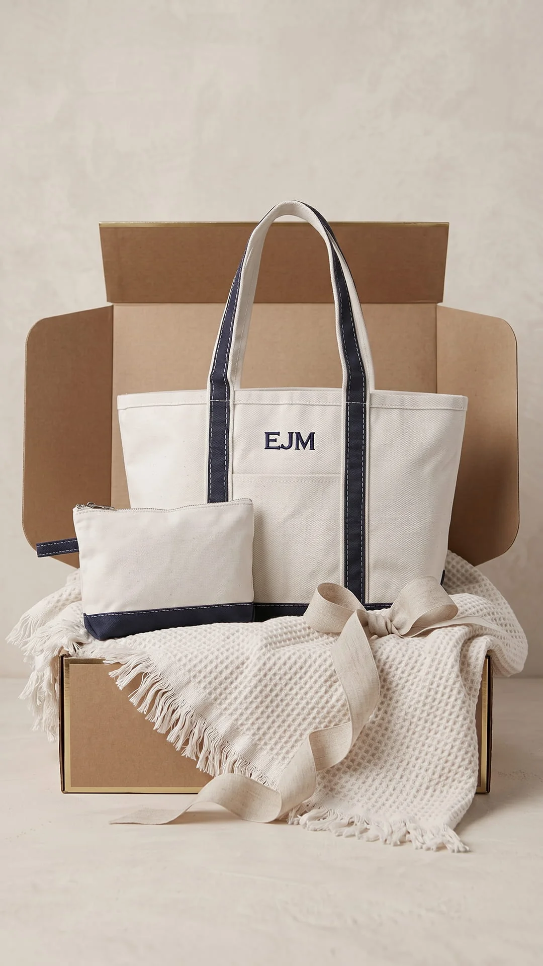 The Monogram Keepsake Box | Personalized Tote, Clutch & Waffle Throw Gift Set - Image 17