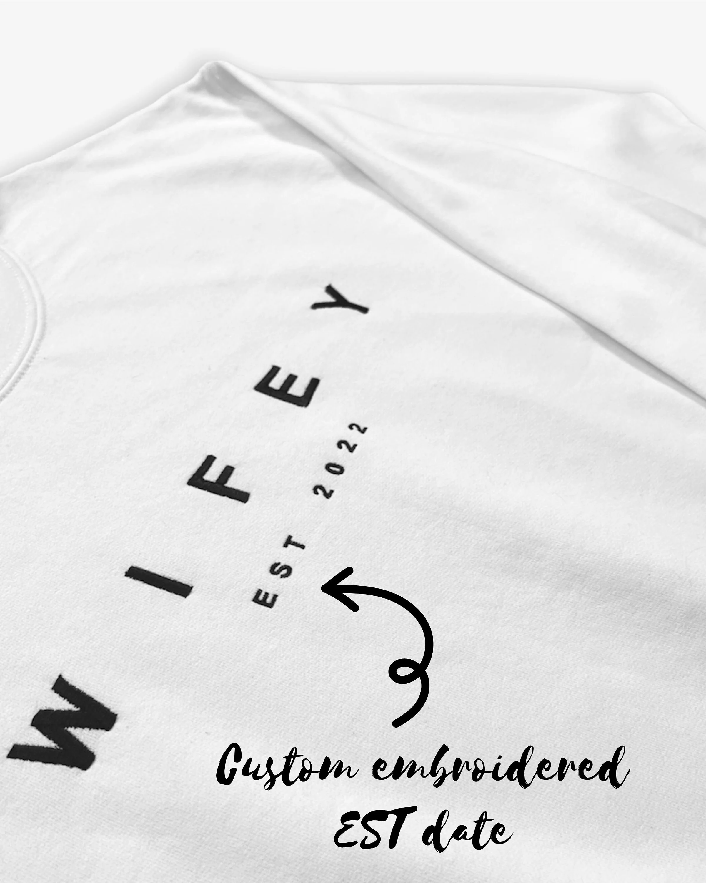 WIFEY HUBBY Embroidered Custom EST Crewneck Sweatshirt - Image 3
